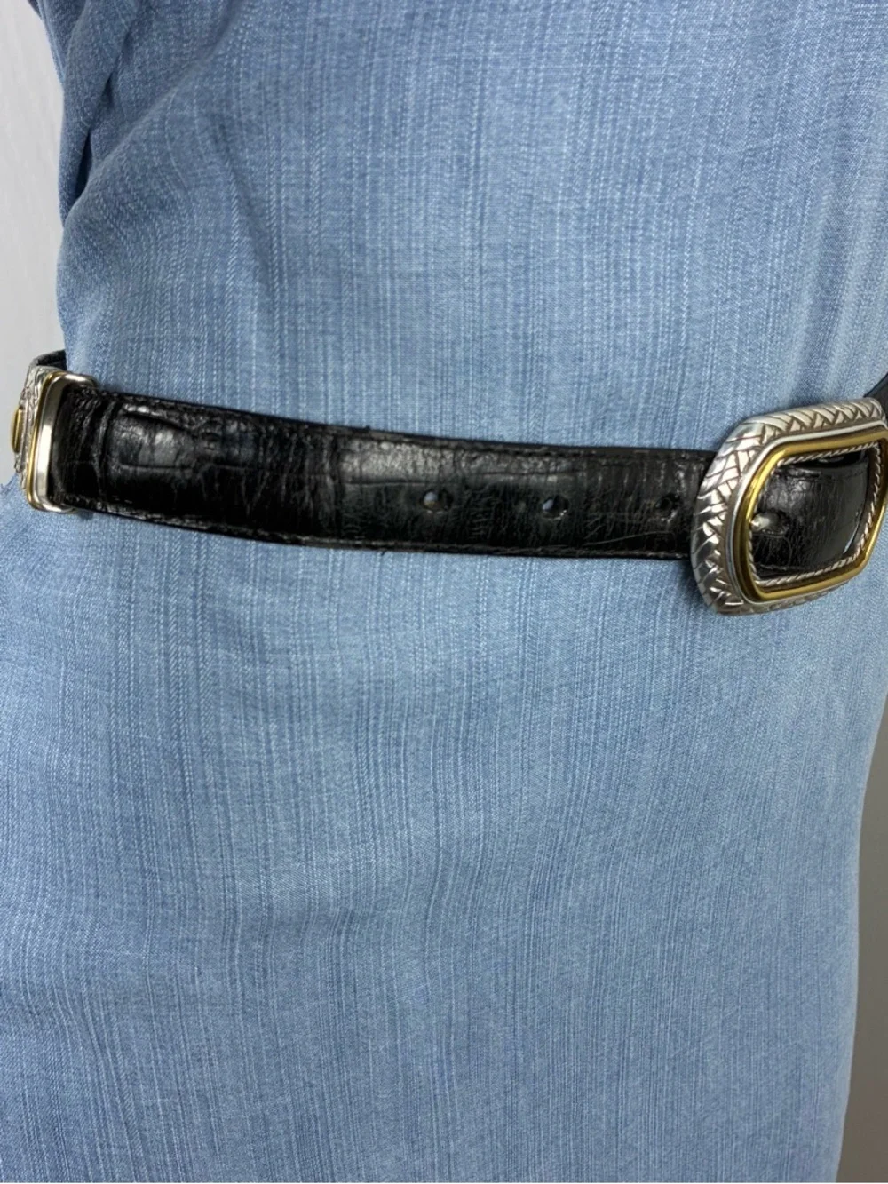 Vintage reversible Womens belt Sz Small embossed two-tone buckle leather